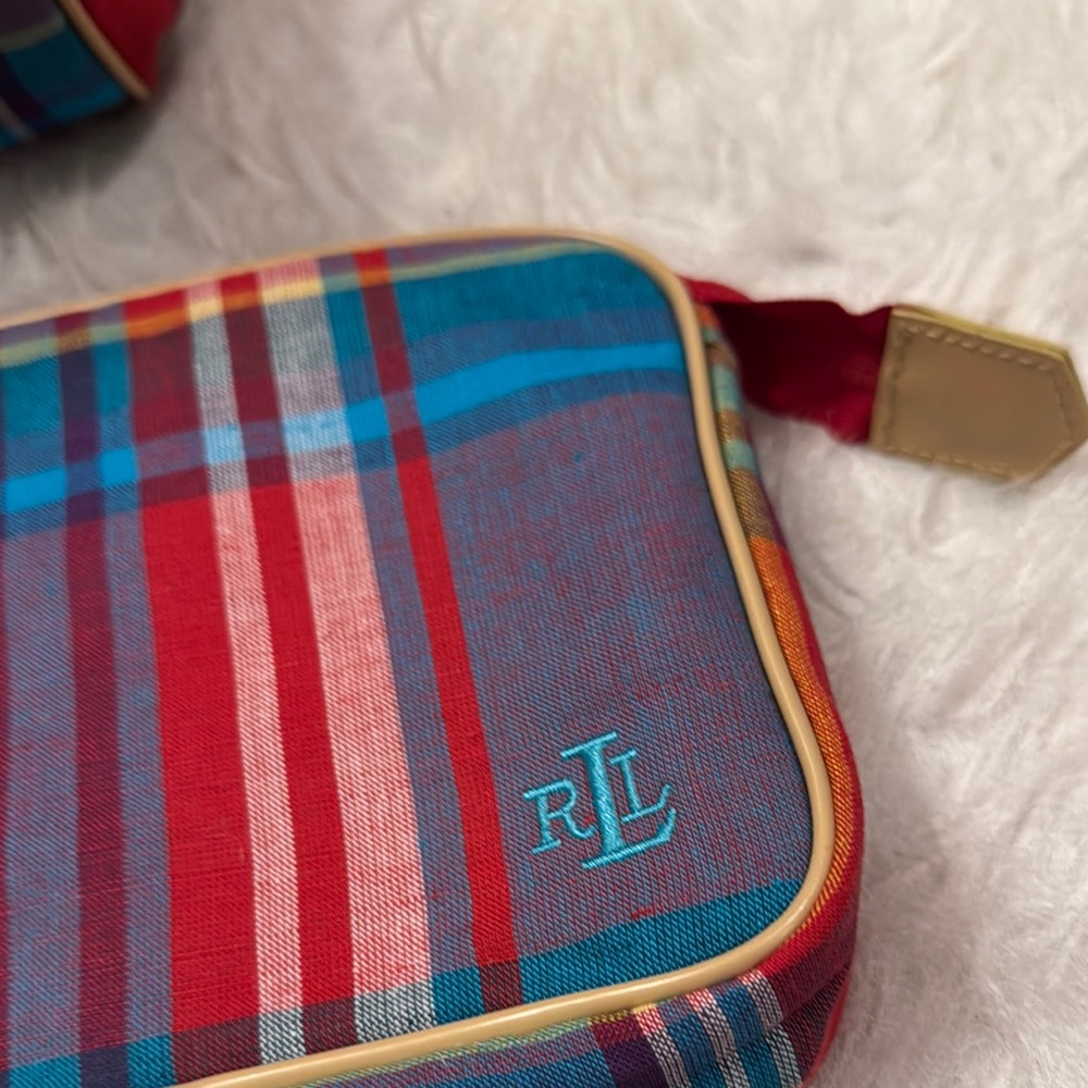 Y2K Ralph Lauren Colorful Plaid Travel Bag 3 Piece Set pre-owned. - Picture 6 of 11